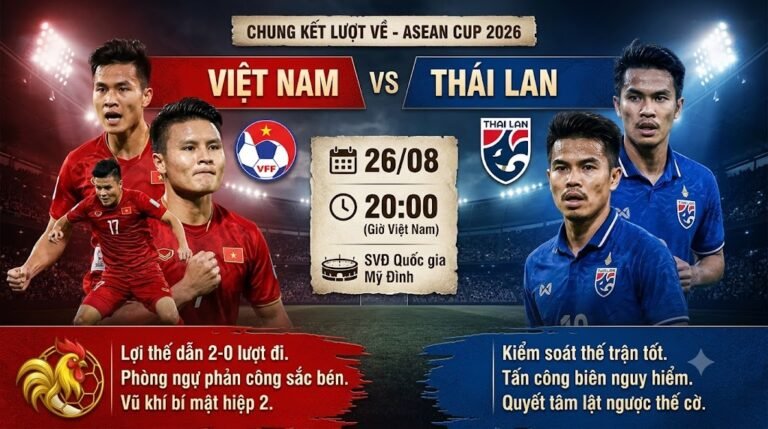 Nhận định trận đấu Việt Nam vs Thái Lan 20h00 ngày 26/8 chung kết lượt về ASEAN Cup 2026 trên Gavang TV.